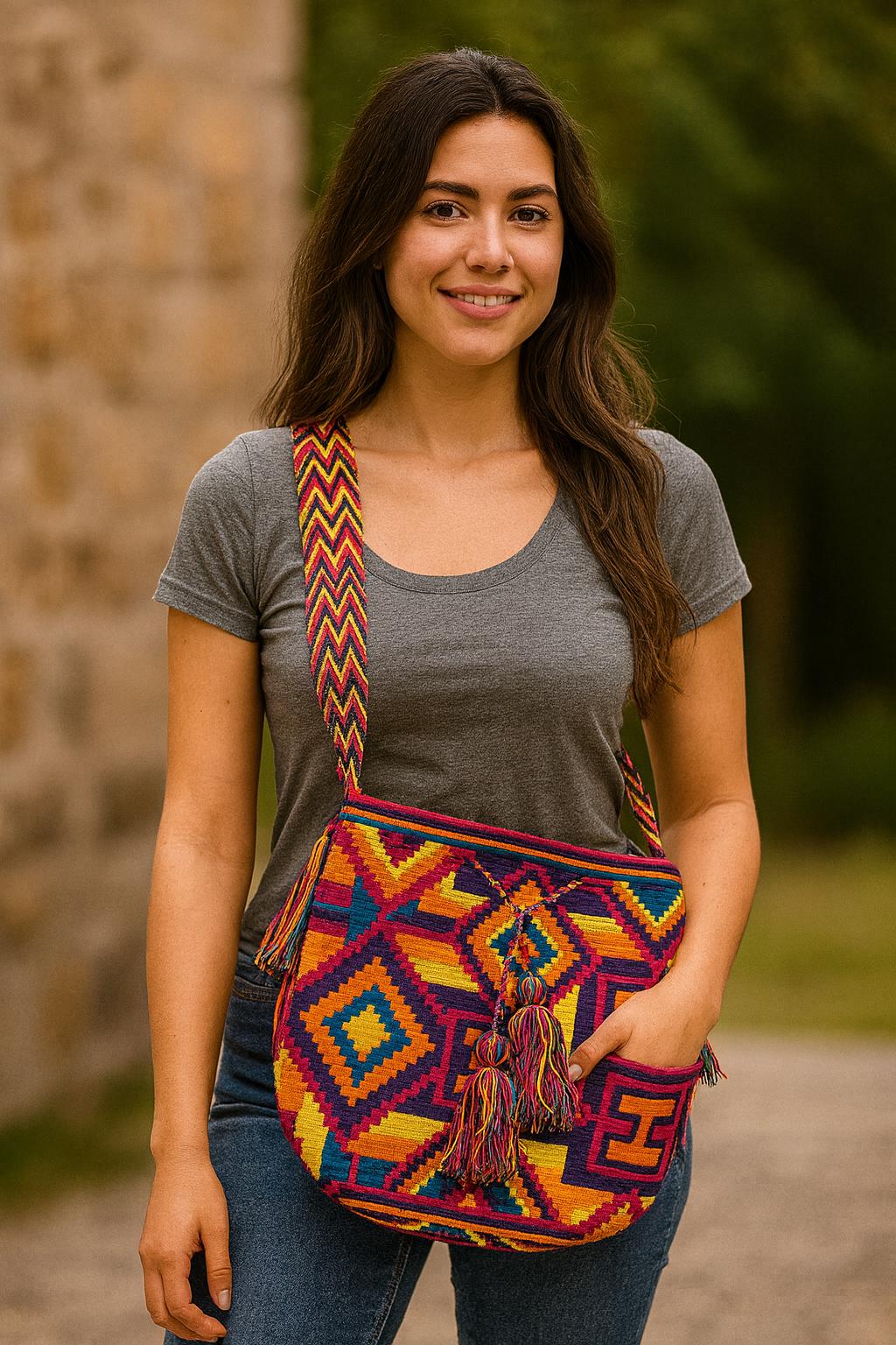 Mochila Wayuu – Bolso de hombro tribal colombiano hecho a mano
