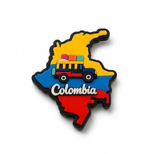 Magnete da frigo con mappa della Colombia realizzata a mano – Collezione di icone culturali colombiane