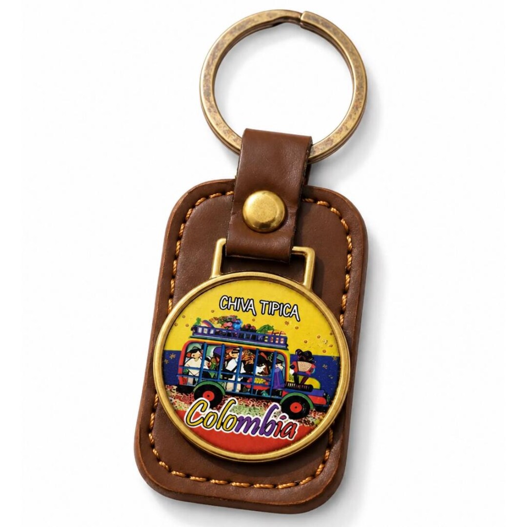 Colombian Keychain – Faux Leather Souvenir With Metal Badge