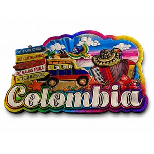 Colombia Holographic Magnet – MDF Fridge Magnet with Chiva, Sombrero Vueltiao & Funny Colombian Sayings