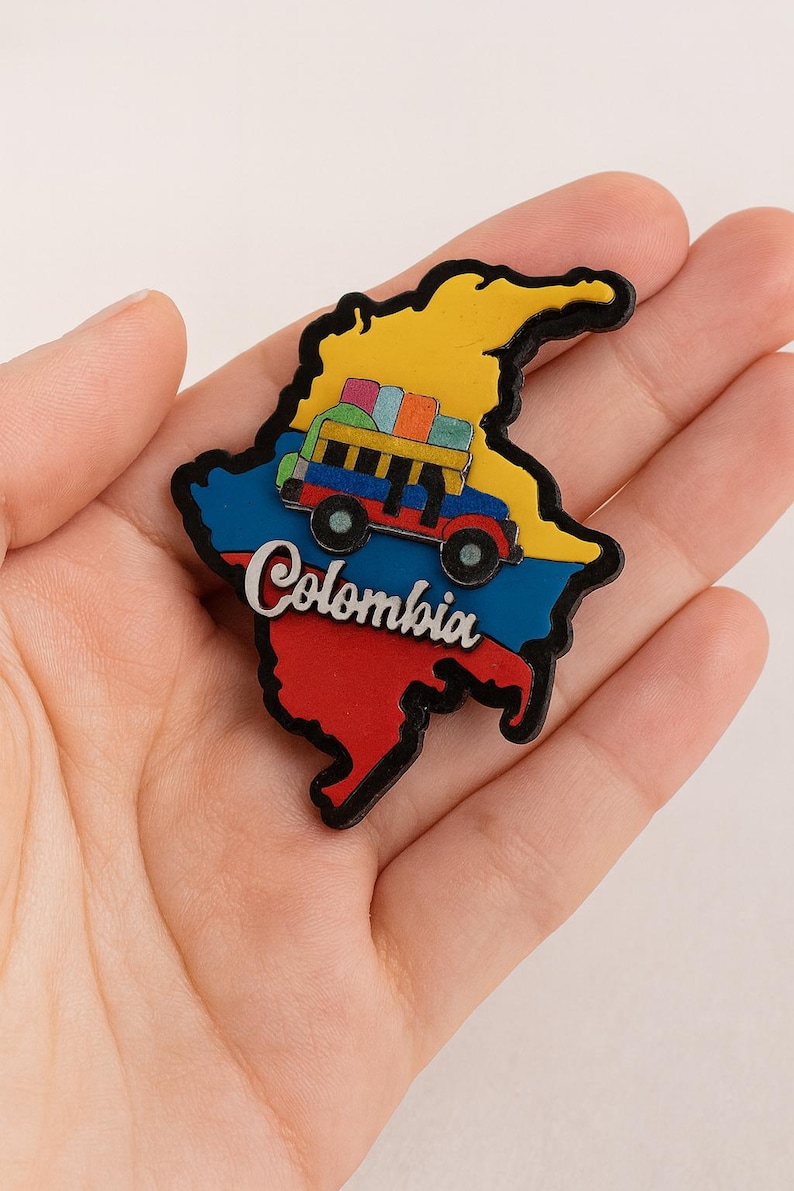 Colombian Map Fridge Magnet with Cultural Icons – Coffee, Chiva, Parrot, Symbols image 14