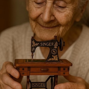 Mini Wooden Singer Sewing Machine – Handmade Vintage Decor – Artisan Colombian Collectible Gift