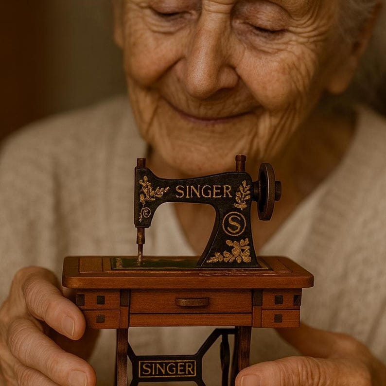 Mini Wooden Singer Sewing Machine – Handmade Vintage Decor – Artisan Colombian Collectible Gift