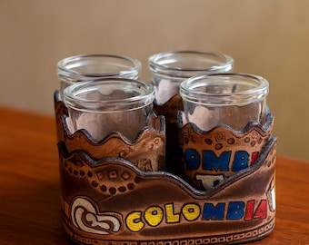 Handcrafted Leather Aguardiente Shot Glass Set – Colombian Barware Gift