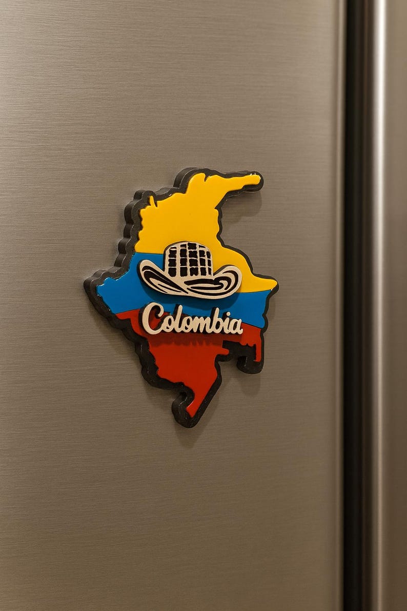 Colombian Map Fridge Magnet with Cultural Icons – Coffee, Chiva, Parrot, Symbols image 10