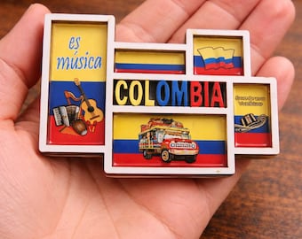 Imán de nevera Colombia “Es Música” 7×4 cm / Imán hecho a mano de resina y MDF