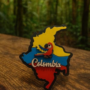 Colombian Map Fridge Magnet with Cultural Icons – Coffee, Chiva, Parrot, Symbols image 15