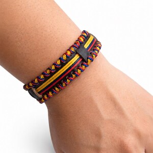 Handmade Colombian Leather Bracelet | Wide Braided Tricolor Artisan Wristband