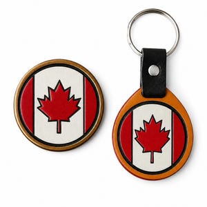Handmade Leather "Oh Canada" Set – Keychain + Magnet Combo