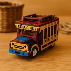 Handmade Mini Colombian Chiva Bus Figurine • Wooden Folk Art Decor