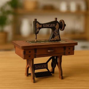 Mini Wooden Singer Sewing Machine – Handmade Vintage Decor – Artisan Colombian Collectible Gift