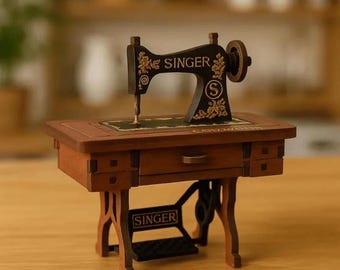 ミニ木製シンガーミシン – 手作りのヴィンテージ装飾品 – コロンビアの