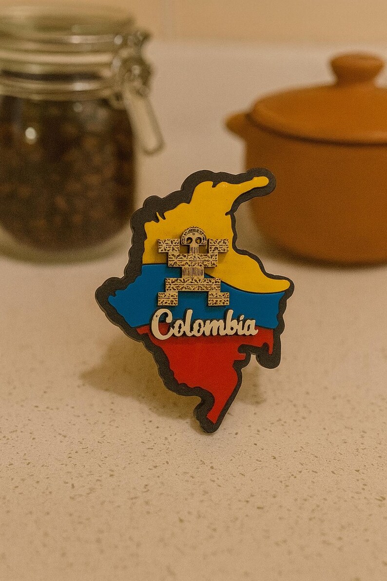 Colombian Map Fridge Magnet with Cultural Icons – Coffee, Chiva, Parrot, Symbols image 8