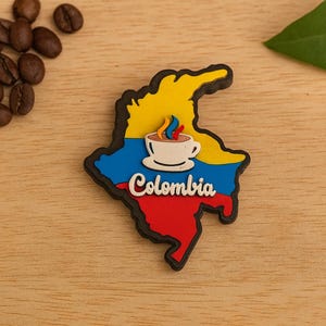 Colombian Map Fridge Magnet with Cultural Icons – Coffee, Chiva, Parrot, Symbols image 13