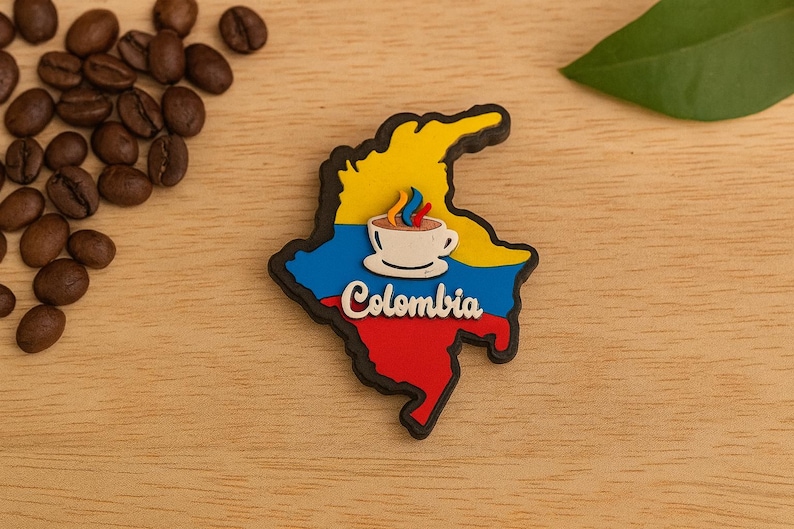 Colombian Map Fridge Magnet with Cultural Icons – Coffee, Chiva, Parrot, Symbols image 13