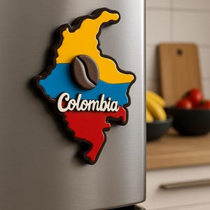 Imán colorido con el mapa de Colombia: regalo colombiano hecho a mano, recuerdo de viaje, decoración única para la nevera