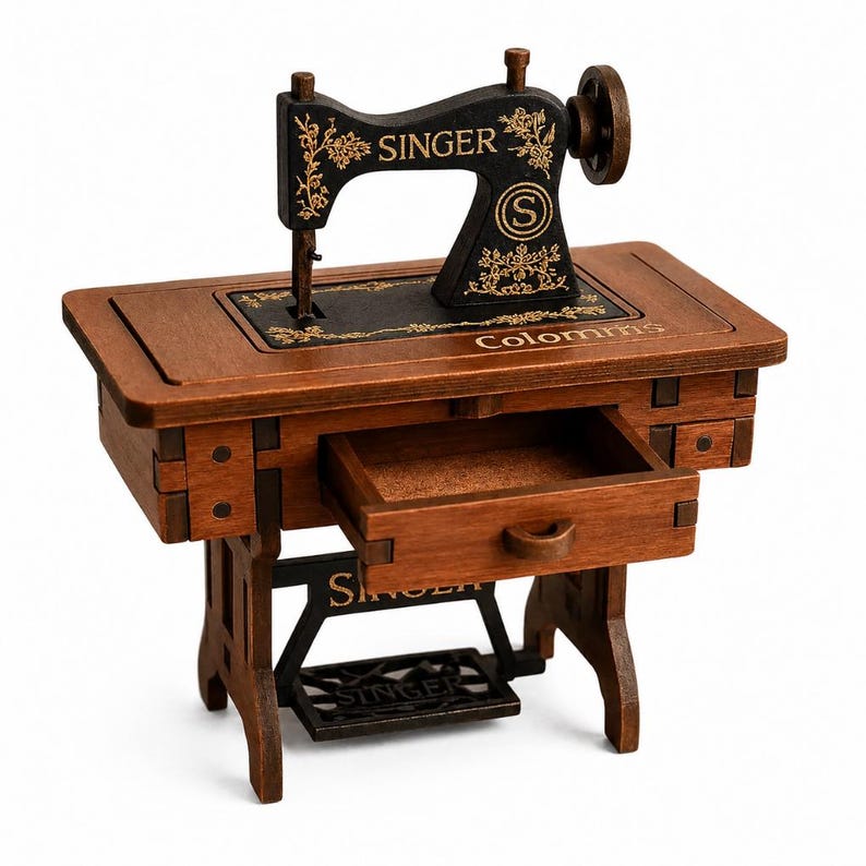 Mini Wooden Singer Sewing Machine – Handmade Vintage Decor – Artisan Colombian Collectible Gift