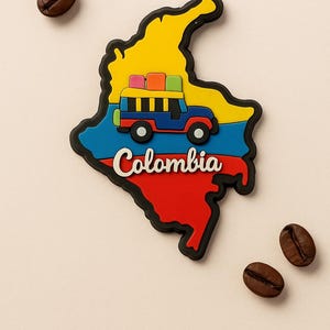 Colombian Map Fridge Magnet with Cultural Icons – Coffee, Chiva, Parrot, Symbols image 4