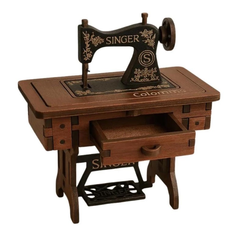 Mini Wooden Singer Sewing Machine – Handmade Vintage Decor – Artisan Colombian Collectible Gift