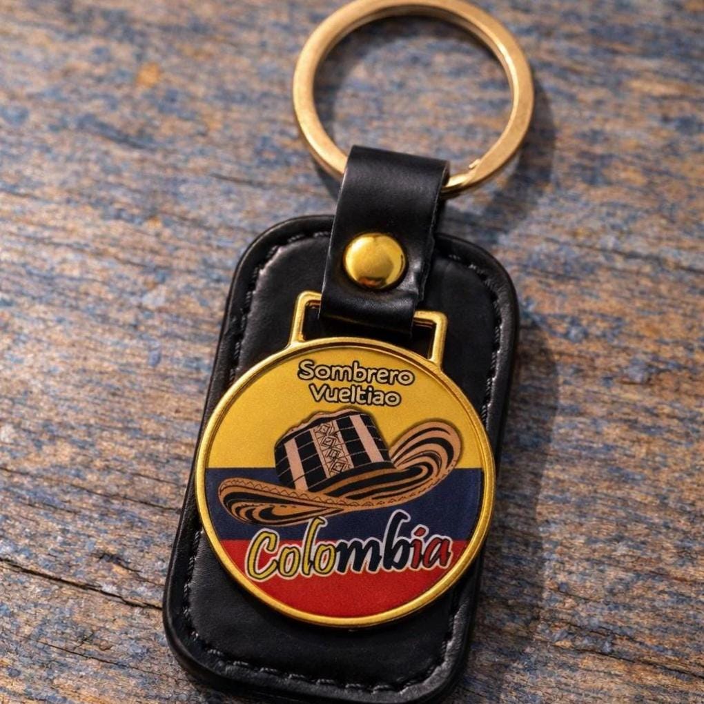 Colombian Keychain – Faux Leather Souvenir With Metal Badge
