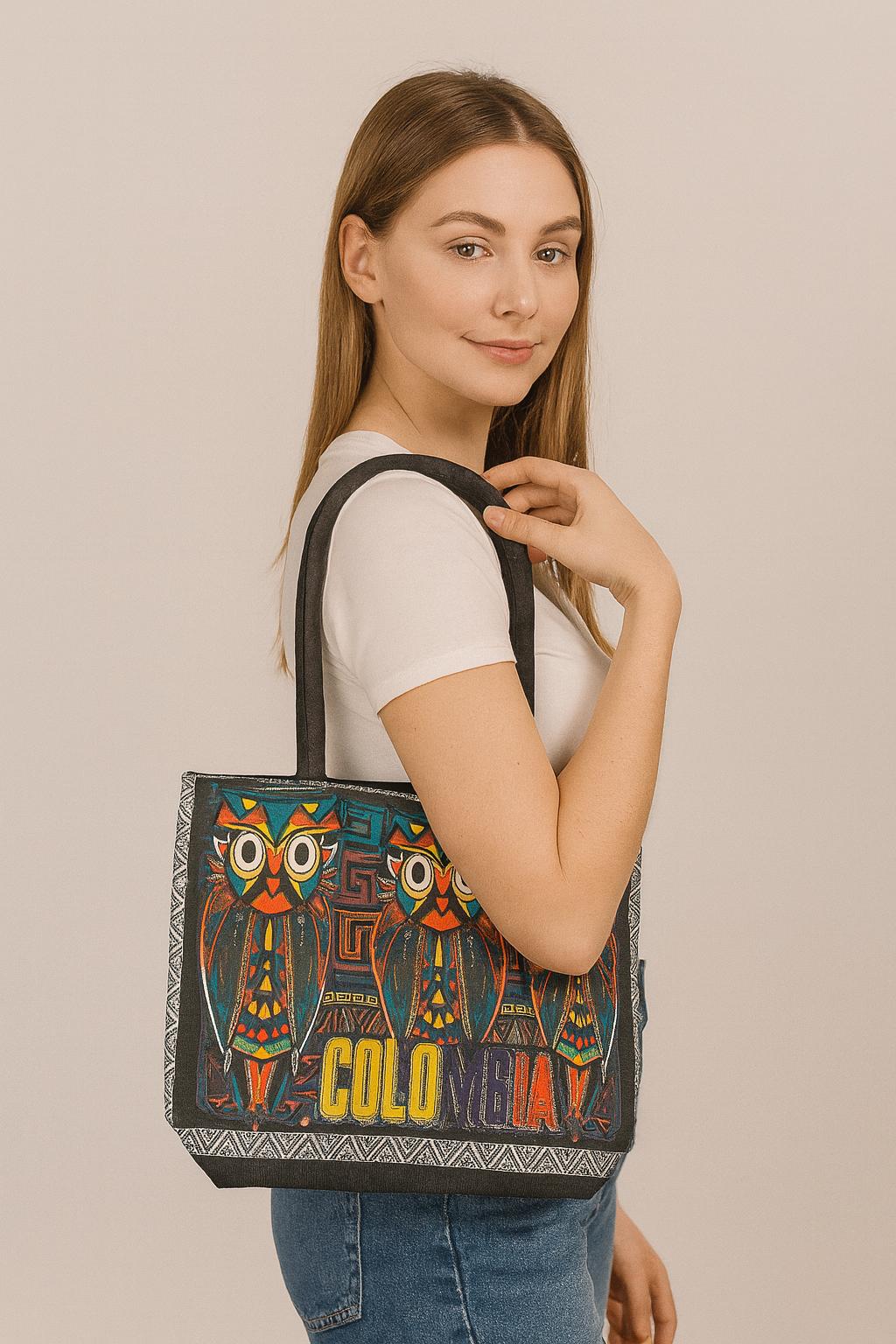 Handmade Colombian Canvas Tote Bag &bull; Cultural Owl & Toucan Design