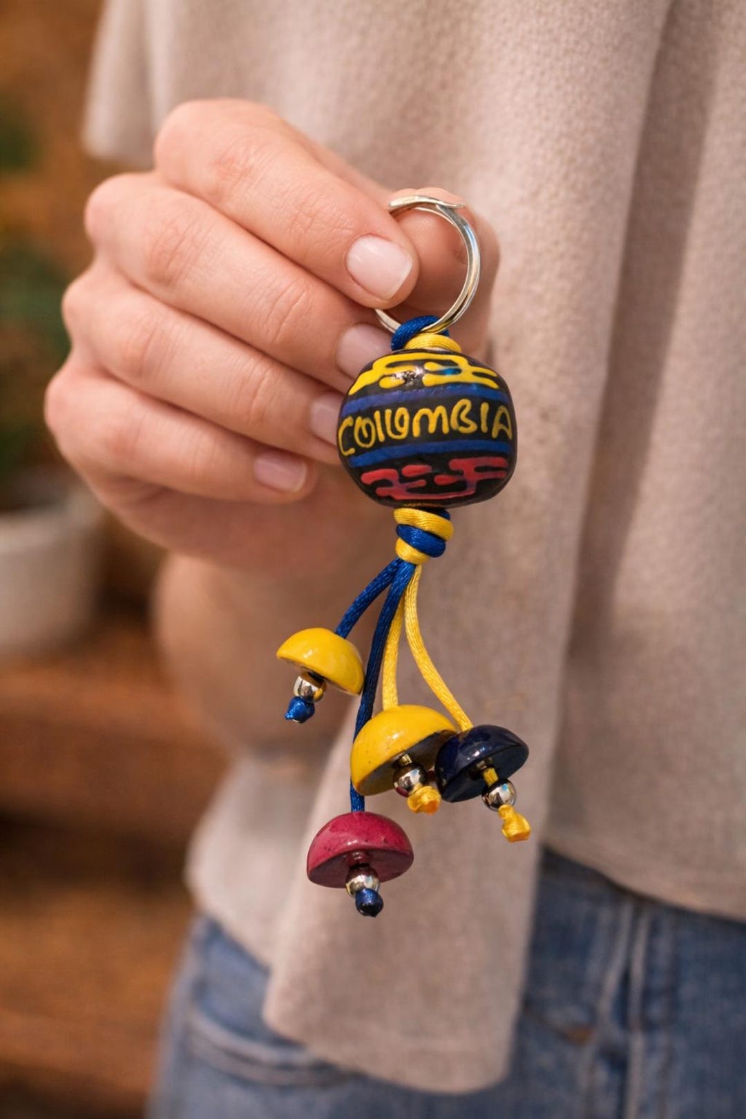 Handmade Colombian Beaded Keychain – Hand-painted Ceramic/resin Beads ...
