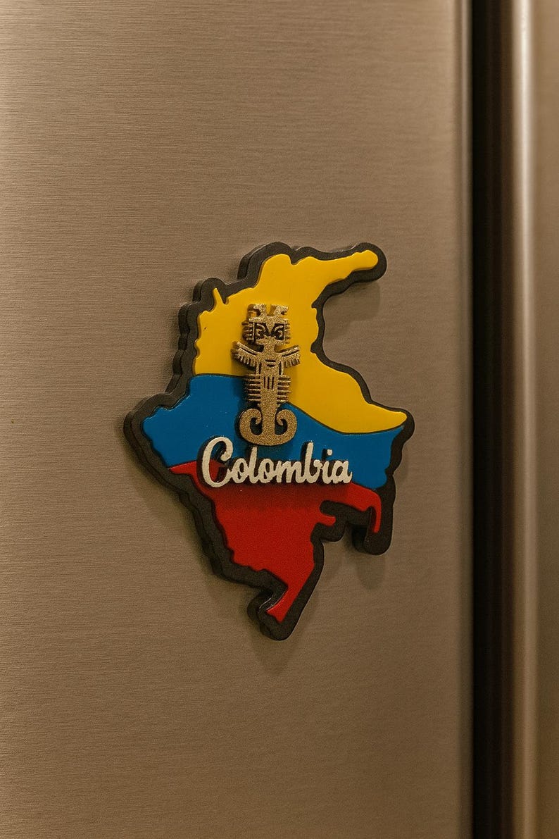 Colombian Map Fridge Magnet with Cultural Icons – Coffee, Chiva, Parrot, Symbols image 7