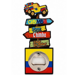 Colombia Bottle Opener Magnet – MDF Fridge Magnet with Colombian Slang & Flag Colors