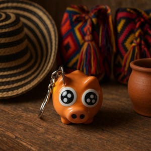 Portachiavi in ceramica fatto a mano a forma di maialino: souvenir della bandiera colombiana