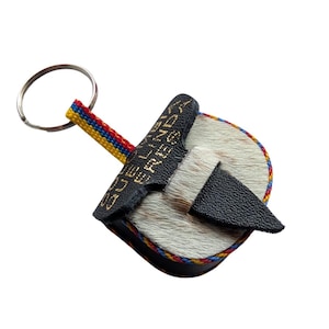 Handgemachter kolumbianischer Leder Carriel Schlüsselanhänger – Einzigartige Souvenir Geldbörse mit "Columbia, qué linda eres Llavero Carriel Colombo de Cuero."