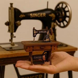 Mini Wooden Singer Sewing Machine – Handmade Vintage Decor – Artisan Colombian Collectible Gift