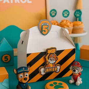 Paw Patrol Party Favor Box – Rubble Theme | Custom Construction Party Favor | Kids Birthday Favor Box | Custom party favor | Gable box