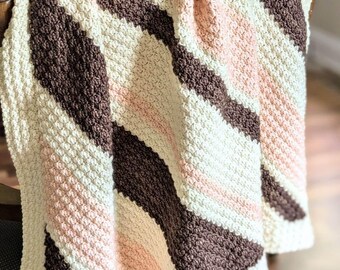 C2C Suzette Stitch Baby Blanket Pattern | DIGITAL PDF DOWNLOAD | Crochet, Pink, Girl, Dk Yarn, Stripes, One-Row Repeat, Corner to Corner