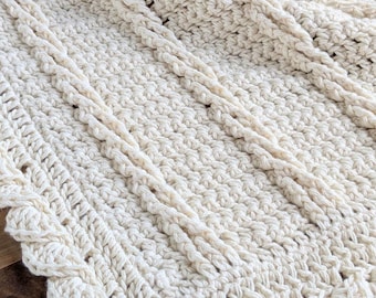 Twelve Cables Crochet Baptism Blanket Pattern | DIGITAL PDF DOWNLOAD | Christening blanket, white baby blanket, timeless, heirloom, neutral