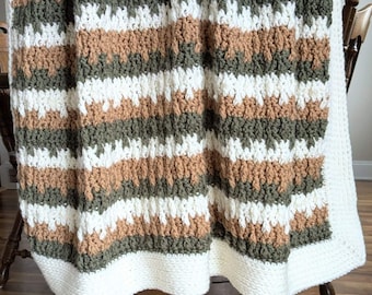 Tricolor Falling Leaves Crochet Baby Blanket Pattern | DIGITAL PDF DOWNLOAD | 3 color pattern, gender neutral, textural, easy-to-memorize