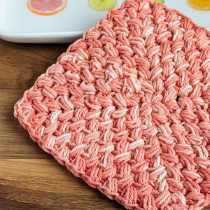 Center Out Bean Stitch Crochet Dishcloth Pattern | DIGITAL PDF DOWNLOAD | grow out crochet pattern, orange washcloth pattern, puff stitch