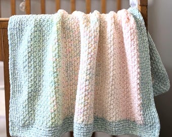 Moss Stitch Crochet Baby Blanket Pattern Using 3 Strands Held Together | DIGITAL PDF DOWNLOAD | stashbuster spring baby blanket, use up yarn