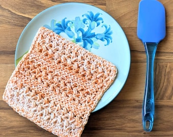 Bean Pop Crochet Dishcloth Pattern | DIGITAL PDF DOWNLOAD | mini bean stitch, slip stitches, textural, variegated yarn, heathered, orange