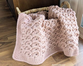 Chunky Slanted Shells Crochet Baby Blanket Pattern | DIGITAL PDF DOWNLOAD | bulky yarn, one row repeat, shell stitch, easy to memorize, fast