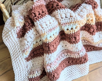 Bead Stitch Crochet Baby Blanket Pattern | DIGITAL PDF DOWNLOAD | baby girl afghan, three colors, textural, pink, easy-to-memorize repeat