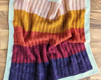 Sunset Fields Crochet Baby Blanket Pattern | DIGITAL PDF DOWNLOAD | colorful, textural, two-row repeat, beginner friendly, gender neutral