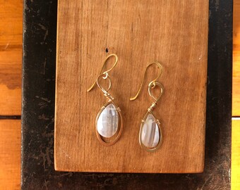 Faceted Teardrop Opal and Blue Lace Agate Earring Nested in Gold Fill: Speak Your Truth Collection
