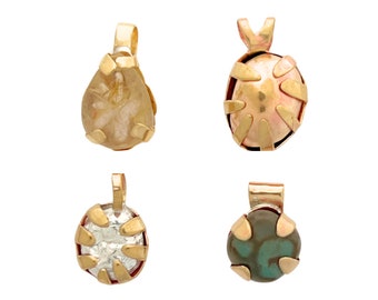 Pendant Charms in Golden Rutile Quartz, Green Opal, Bronze, and Silver