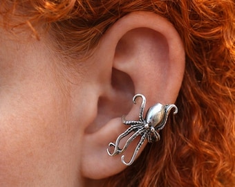 Octopus Ear Cuff – Silver or Gold No Piercing Earring, Ocean Animal Ear Clip, Unique Gift for Her
