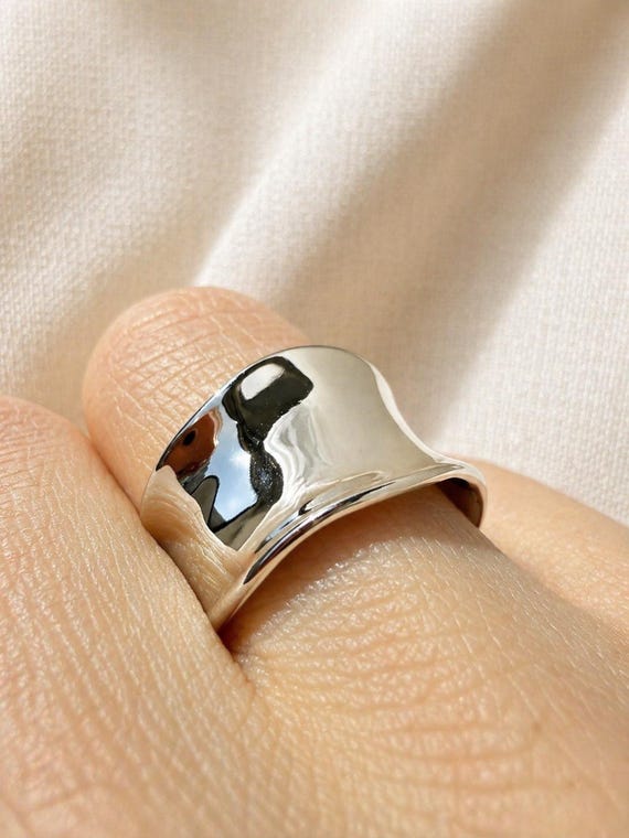 Minimalist 925 Sterling Silver 18k Gold Ring, Adjustable Open Ring, Modern Statement Jewelry, Gift for Her breites Band Ring - Essence Ring