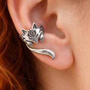 Fox Ear Cuff – Silver No Piercing Earring, Cute Animal Ear Clip, Woodland Jewelry Gift for Her Whimsy Cat