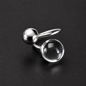 Bague en argent sterling 925 et boule de verre – Bague moderne et affirmée avec sphère transparente | Bague bulle | Bijou de créateur unique