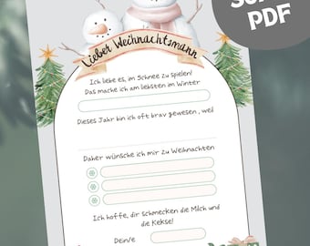 Lista de deseos navideños imprimible para niños, carta a Papá Noel, plantilla de lista de deseos en PDF