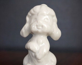 Vintage Poodle Puppy Figurine - White with glossy glaze