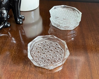 Arcoroc Drink Coasters, Vintage clear glass drink coasters, 1980's vintage style glass coater, vintage table setting, octagon, glass arcopal